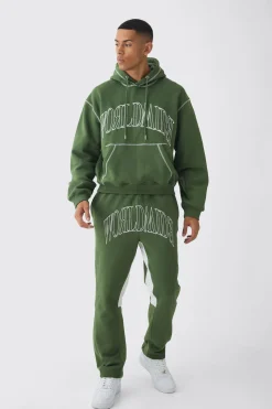 boohooMAN Oversized Worldwide Contrast Stitch Gusset Tracksuit | UK| Tracksuits