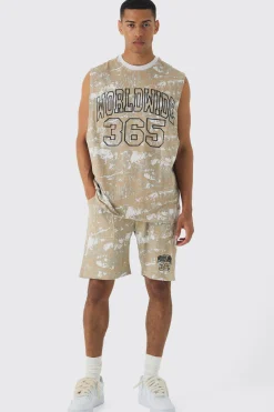 Oversized Worldwide Forest Tank & Short Set | UK^boohooMAN Online