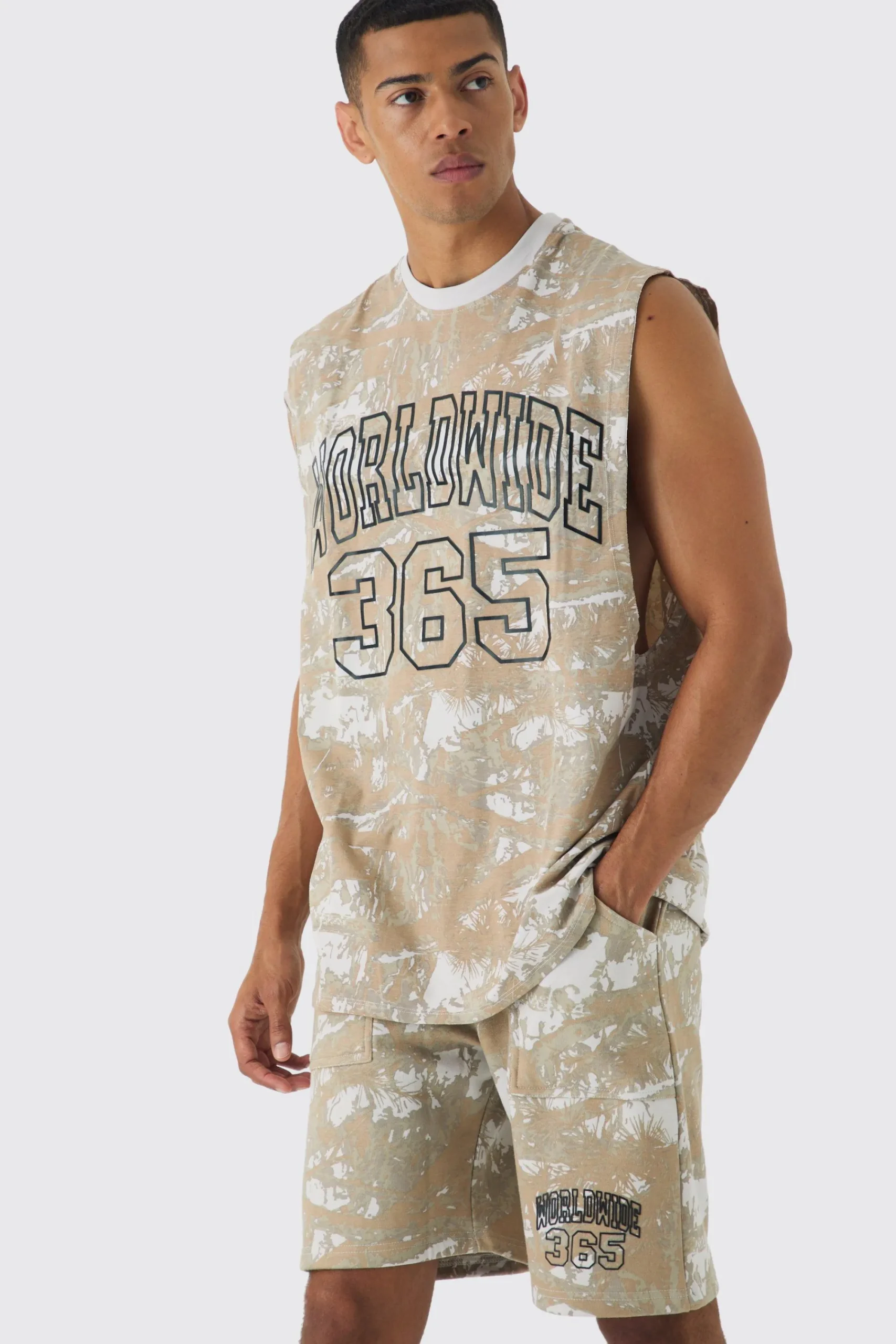 Oversized Worldwide Forest Tank & Short Set | UK^boohooMAN Online