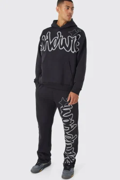 boohooMAN Oversized Worldwide Graffiti Print Tracksuit | UK| Tracksuits