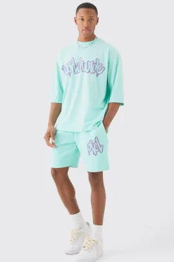 boohooMAN Oversized Worldwide Half Sleeve T-shirt And Short Set | UK| Sets & Co-Ords|Tracksuits