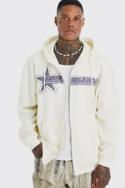 boohooMAN Oversized Worldwide Star Zip Through Hoodie | UK| Hoodies & Sweatshirts