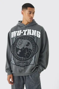 boohooMAN Oversized Wu-Tang Band Wash License Print Hoodie | UK| Hoodies & Sweatshirts