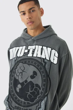boohooMAN Oversized Wu-Tang Band Wash License Print Hoodie | UK| Hoodies & Sweatshirts