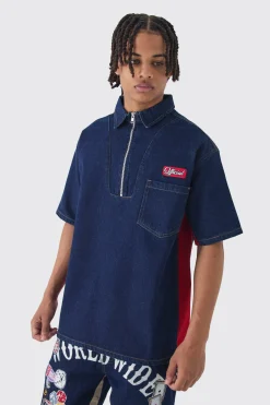 boohooMAN Oversized Zip Through Badge Denim Shirt | UK| Shirts