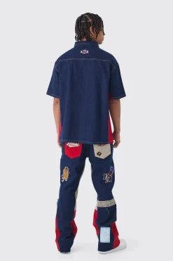 boohooMAN Oversized Zip Through Badge Denim Shirt | UK| Shirts