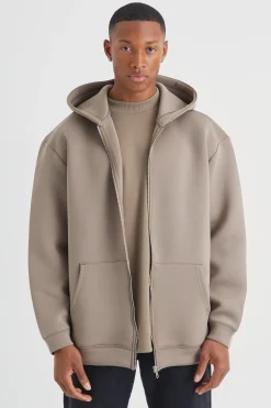 boohooMAN Oversized Zip Through Bonded Scuba Hoodie | UK| Hoodies & Sweatshirts