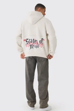 boohooMAN Oversized Zip Through OFFCL Heart Raw Edge Print Hoodie | UK| Hoodies & Sweatshirts