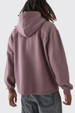 boohooMAN Oversized Zip Through Open Hem Applique Hoodie | UK| Hoodies & Sweatshirts