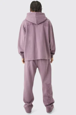 boohooMAN Oversized Zip Through Open Hem Applique Tracksuit | UK| Tracksuits