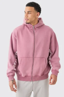 boohooMAN Oversized Zip Thru Funnel Neck Acid Wash Applique Hoodie | UK| Hoodies & Sweatshirts