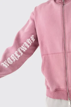 boohooMAN Oversized Zip Thru Funnel Neck Acid Wash Applique Hoodie | UK| Hoodies & Sweatshirts