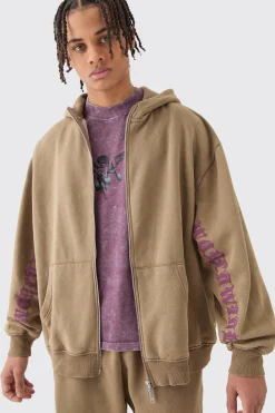 boohooMAN Oversized Zip Thru Funnel Neck Acid Wash Applique Hoodie | UK| Hoodies & Sweatshirts