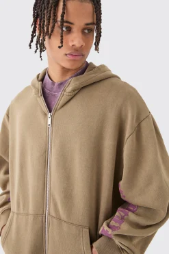 boohooMAN Oversized Zip Thru Funnel Neck Acid Wash Applique Hoodie | UK| Hoodies & Sweatshirts