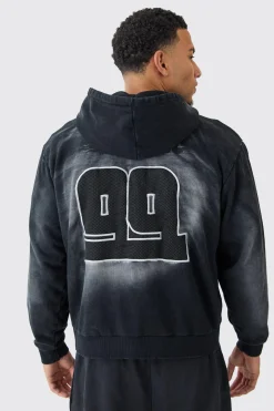 boohooMAN Oversized Zip Thru Heavy Washed Applique Hoodie | UK| Hoodies & Sweatshirts