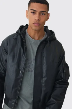 boohooMAN Padded Hooded PU Bomber In | UK| Coats & Jackets