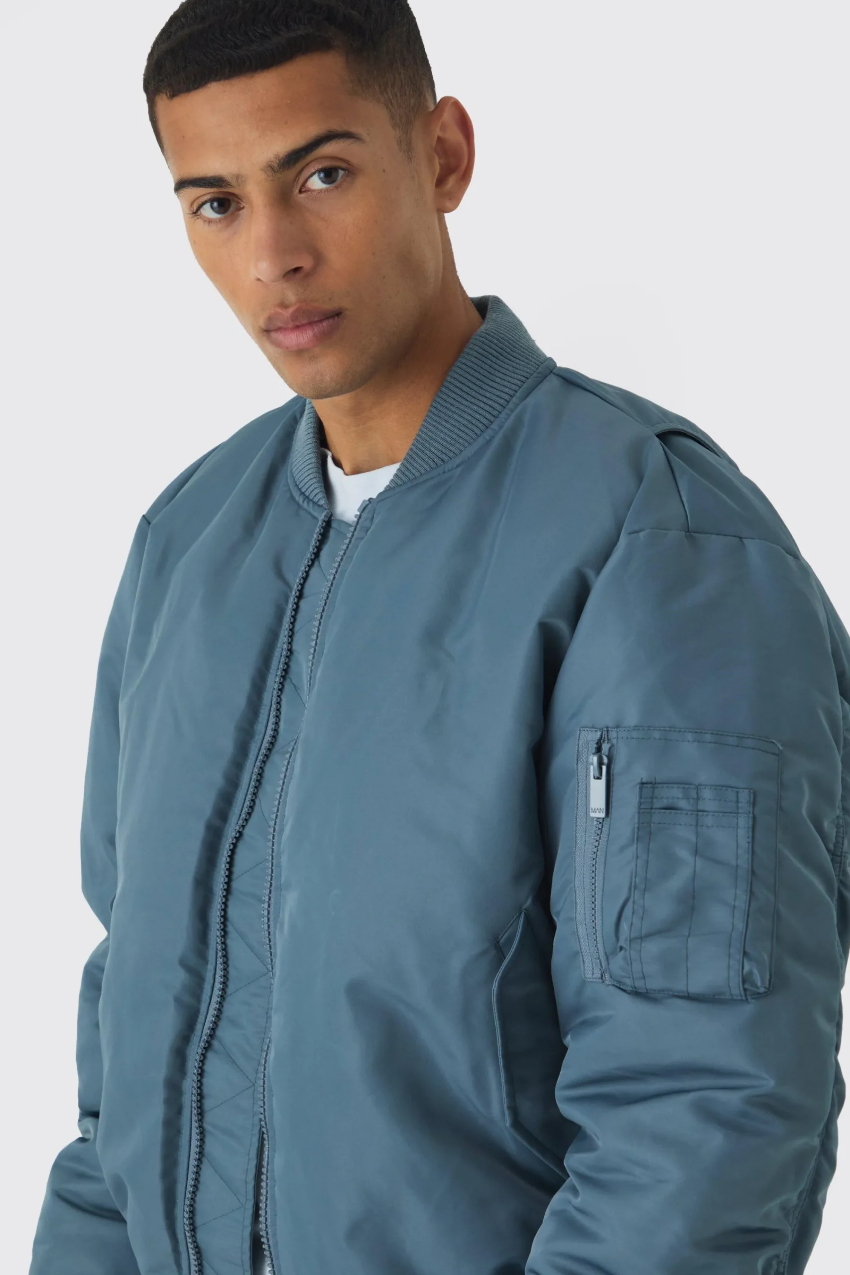 boohooMAN Padded Nylon Panelled Bomber Jacket In | UK| Coats & Jackets