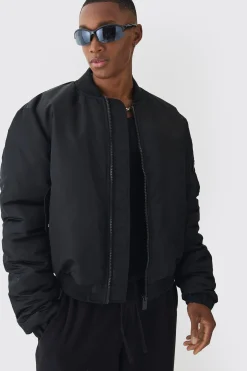 boohooMAN Padded Nylon Panelled Bomber Jacket In | UK| Coats & Jackets