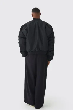 boohooMAN Padded Nylon Panelled Bomber Jacket In | UK| Coats & Jackets