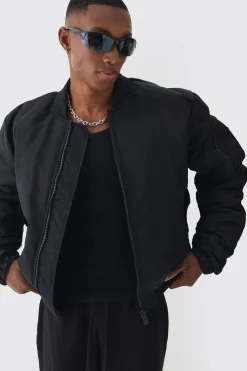 boohooMAN Padded Nylon Panelled Bomber Jacket In | UK| Coats & Jackets