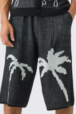 boohooMAN Palm Jacquard Ribbed Knitted Jort | UK| Tracksuits