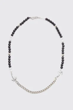 boohooMAN Palm Tree Charm Pearl Chain Necklace | UK| Jewellery & Watches