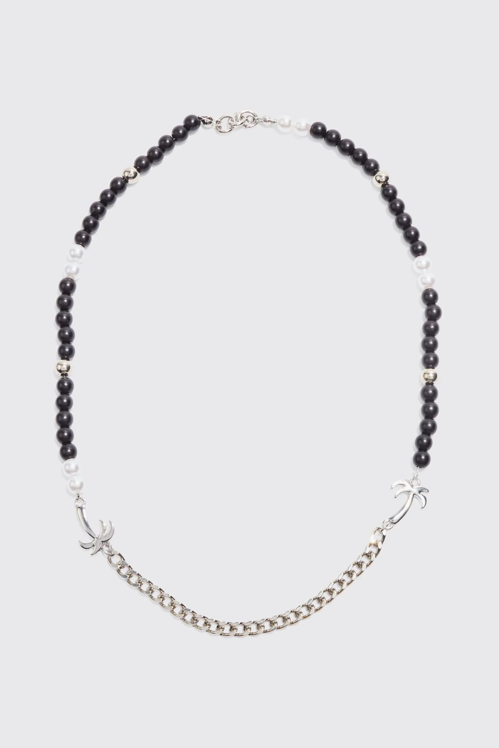 boohooMAN Palm Tree Charm Pearl Chain Necklace | UK| Jewellery & Watches