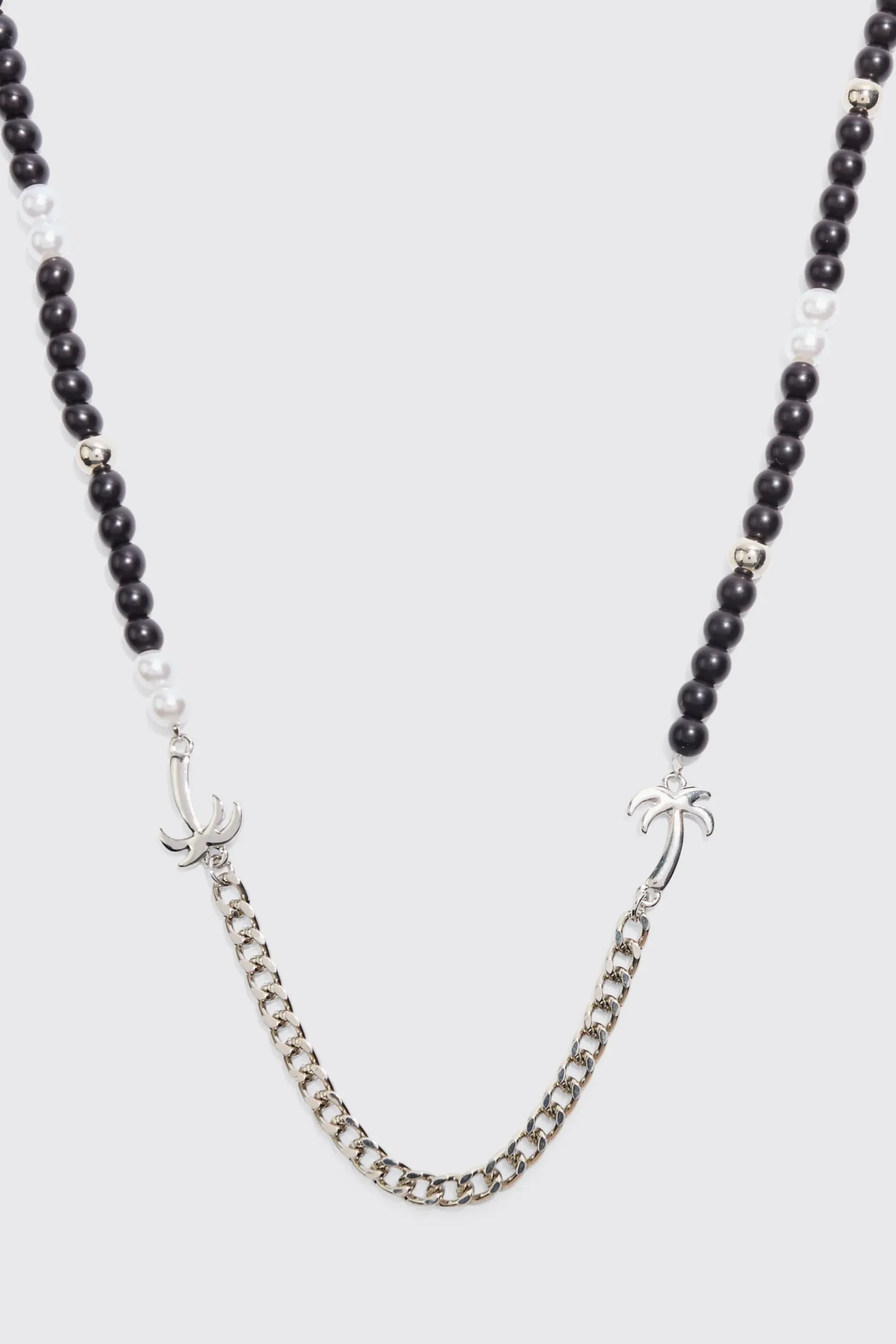 boohooMAN Palm Tree Charm Pearl Chain Necklace | UK| Jewellery & Watches