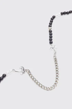 boohooMAN Palm Tree Charm Pearl Chain Necklace | UK| Jewellery & Watches