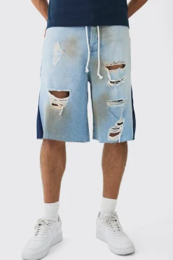 boohooMAN Parachute Homme Double Waistband Ripped Denim Jorts | UK| Shorts