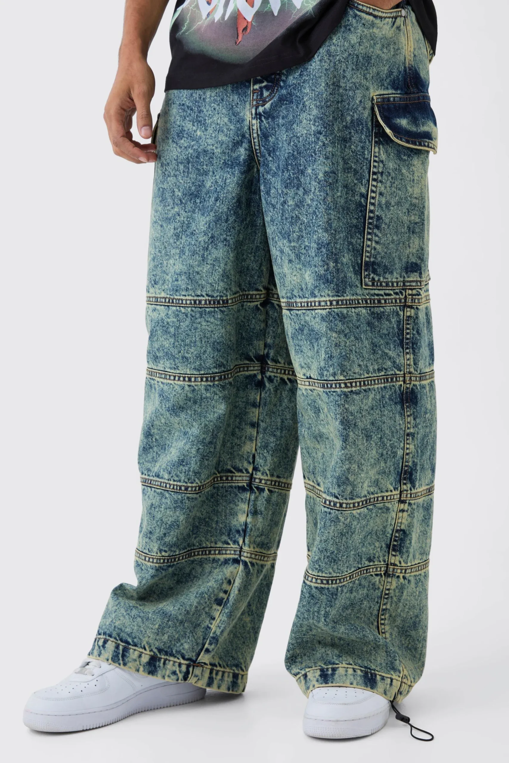 boohooMAN Parachute Rigid Vintage Wash Pocket Detail Jeans | UK| Trousers|Jeans