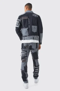 boohooMAN Patchwork Denim Jacket And Jeans Set | UK| Sets & Co-Ords