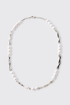 boohooMAN Pearl And Metal Necklace In | UK| Jewellery & Watches