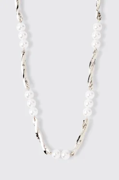boohooMAN Pearl And Metal Necklace In | UK| Jewellery & Watches