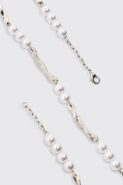 boohooMAN Pearl And Metal Necklace In | UK| Jewellery & Watches