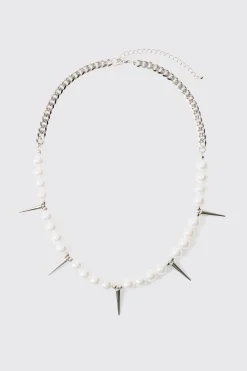boohooMAN Pearl And Spike Pendant Necklace | UK| Jewellery & Watches