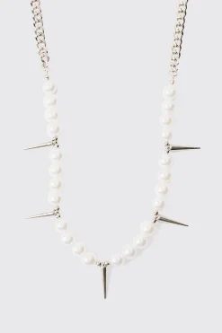 boohooMAN Pearl And Spike Pendant Necklace | UK| Jewellery & Watches