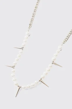 boohooMAN Pearl And Spike Pendant Necklace | UK| Jewellery & Watches