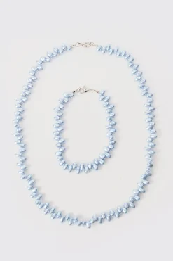 boohooMAN Pearl Bead Necklace & Bracelet Set In | UK| Jewellery & Watches