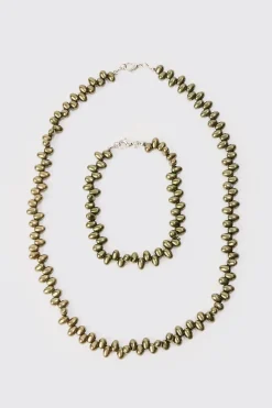 boohooMAN Pearl Bead Necklace & Bracelet Set In | UK| Jewellery & Watches