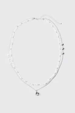 boohooMAN Pearl Chain And Dice Pendant Multi Layer Necklace | UK| Jewellery & Watches