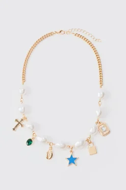 boohooMAN Pearl Chain And Mixed Pendant Necklace In | UK| Jewellery & Watches