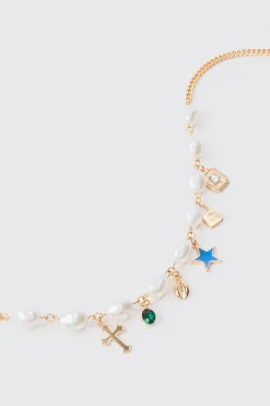 boohooMAN Pearl Chain And Mixed Pendant Necklace In | UK| Jewellery & Watches