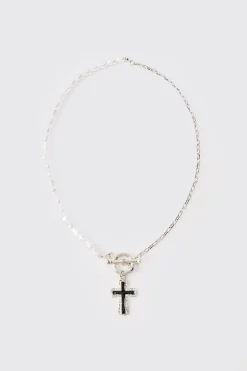 boohooMAN Pearl Cross Pendant Necklace In | UK| Jewellery & Watches