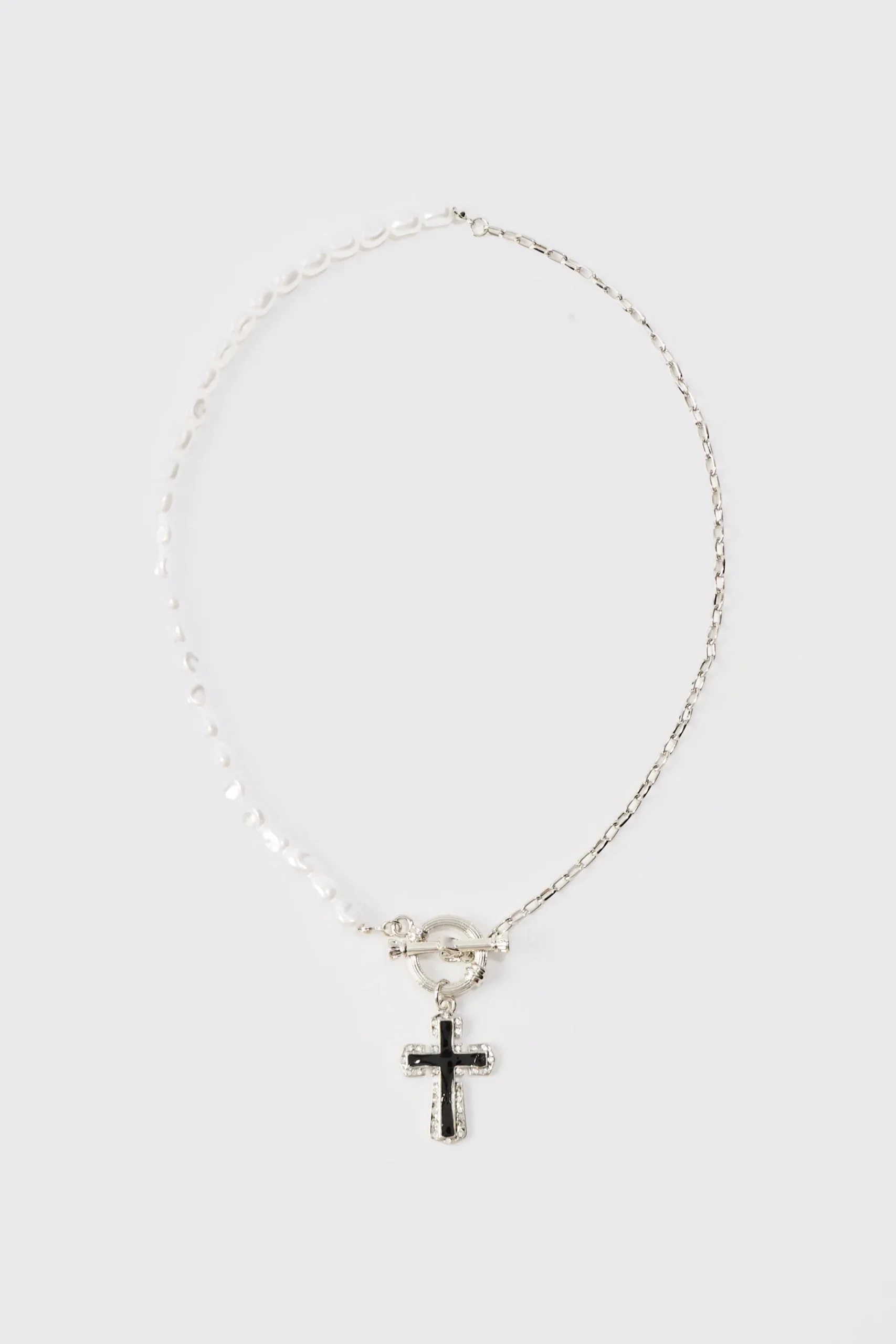 boohooMAN Pearl Cross Pendant Necklace In | UK| Jewellery & Watches