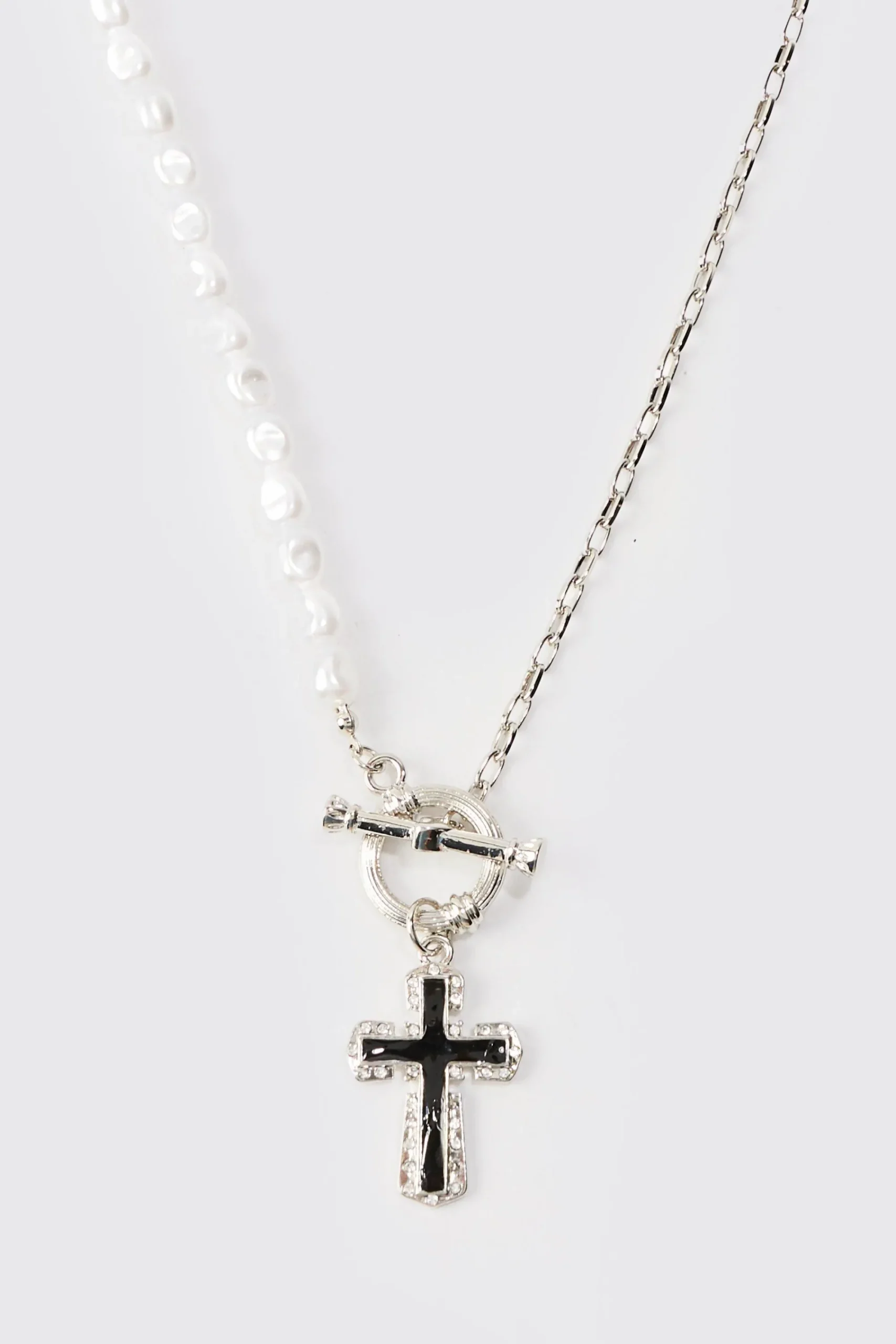 boohooMAN Pearl Cross Pendant Necklace In | UK| Jewellery & Watches