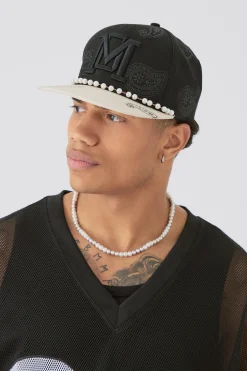 boohooMAN Pearl Embellishment Snapback In | UK| Hats & Caps