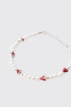 boohooMAN Pearl Mushroom Pendant Bracelet | UK| Jewellery & Watches