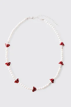 boohooMAN Pearl Mushroom Pendant Necklace | UK| Jewellery & Watches