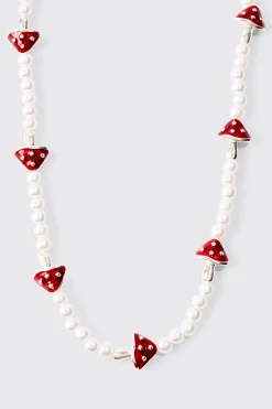 boohooMAN Pearl Mushroom Pendant Necklace | UK| Jewellery & Watches